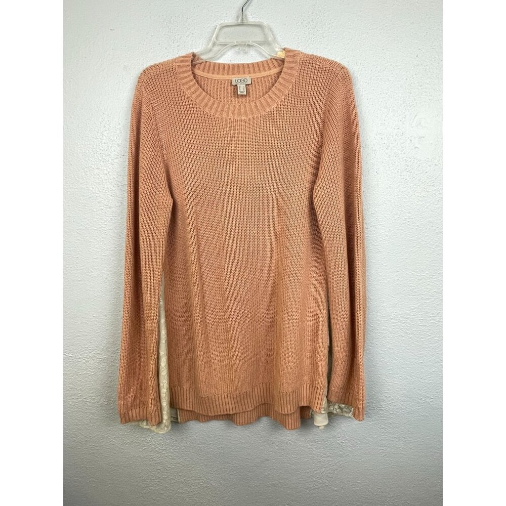 LOGO by Lori Goldstein Women's Peach Sweater Knit Top w/ Lace Godets - Size L